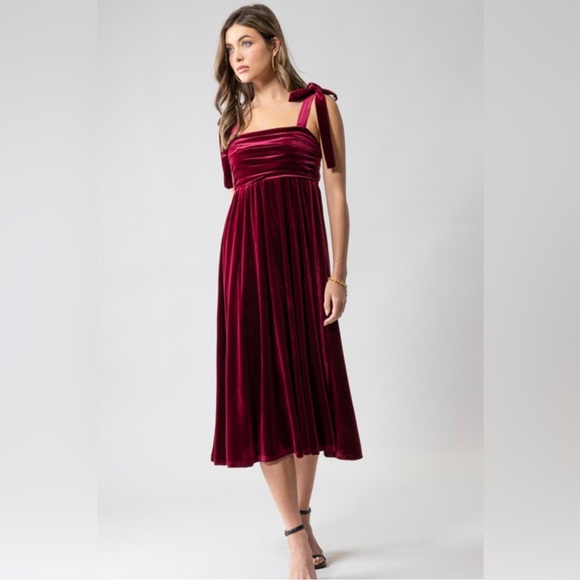 Burgundy Velvet Midi Dress - Picture 2 of 3